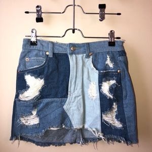 Patchwork denim jean skirt
